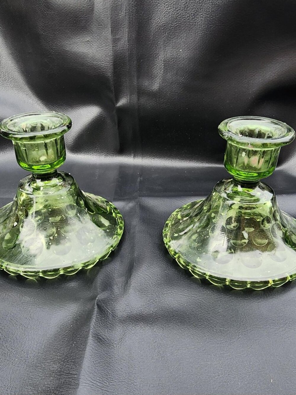Hazel Atlas Eldorado Avocado Candle Sticks - Set of 2